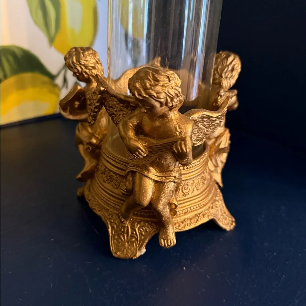 Elegant Gold Cherub Tapered Candle Holder